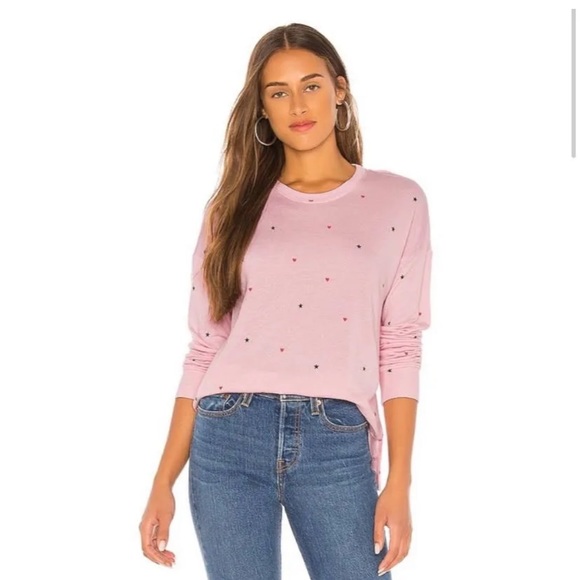 Sundry Tops - Like New! Sundry Heart Stars Printed Pink Sweatshirt